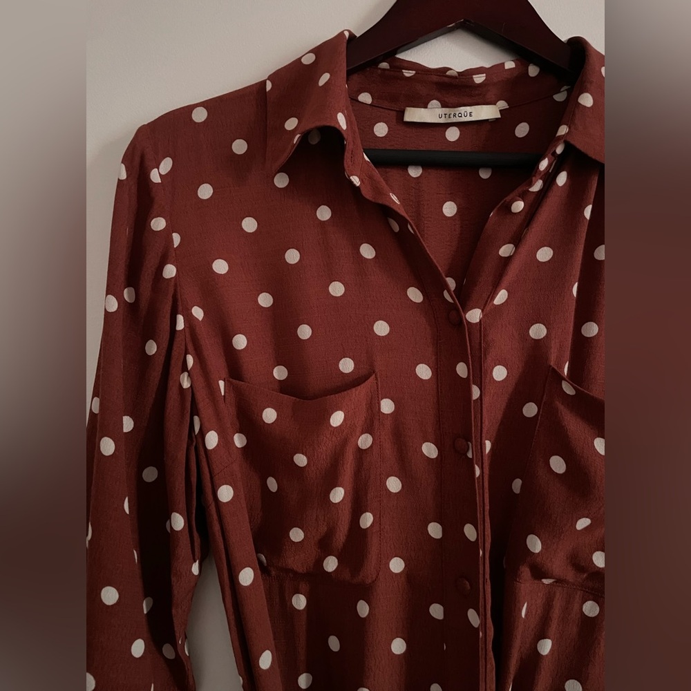 NWOT: Uterqüe Brown Midi-Dress with Polkadots - Picture 2 of 12